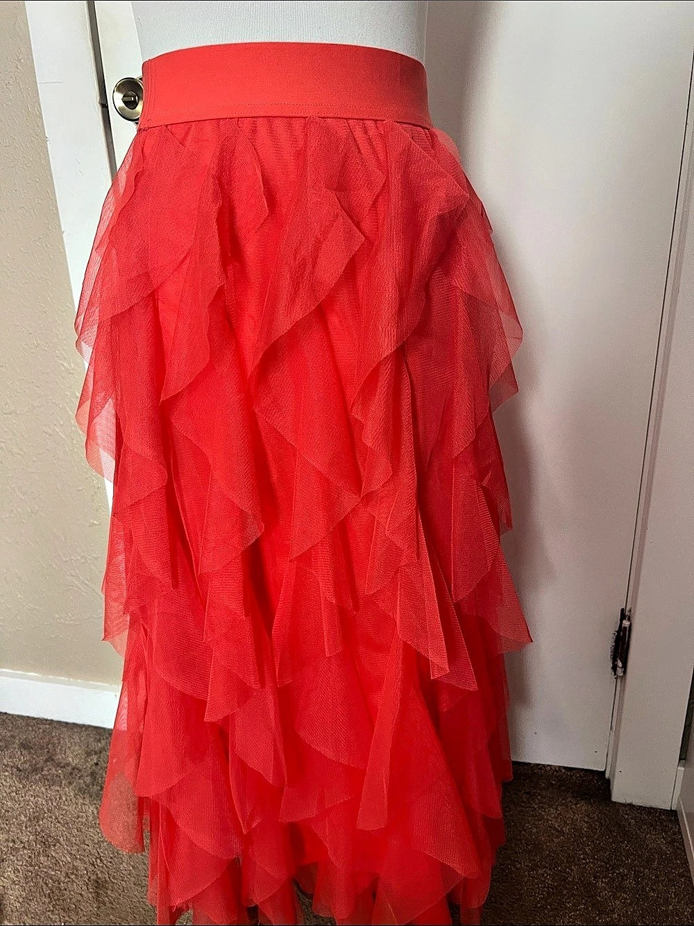 Cato salmon ruffles Layered Midi Skirt NWT